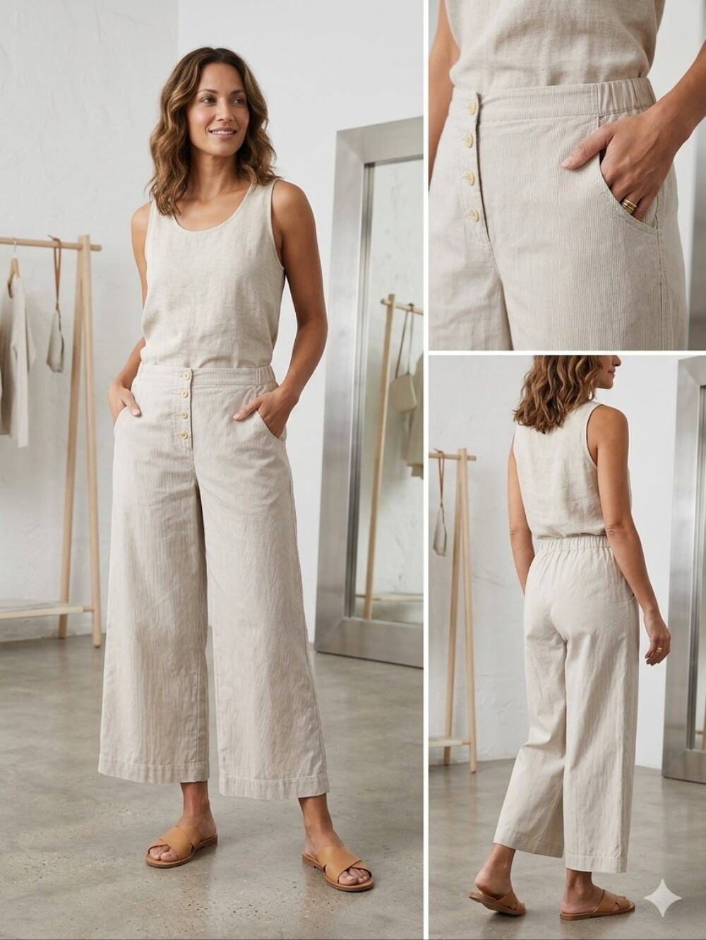 OSKA Women's Striped Cotton Culotte Trousers Wide Leg